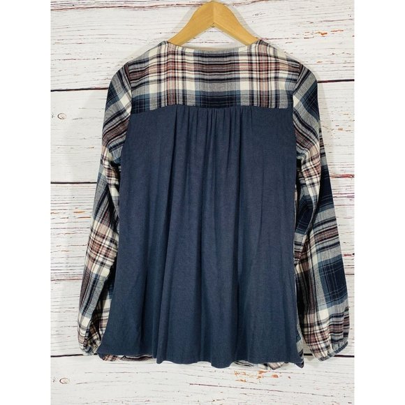 Knox Rose Flannel Top Front Wrap Plaid Shirt Boho Blouse Tassels Womens Small - Picture 2 of 12